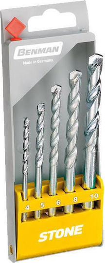 Benman Set of 5 Diamond Drills Carbide with Cylindrical Shank for Masonry