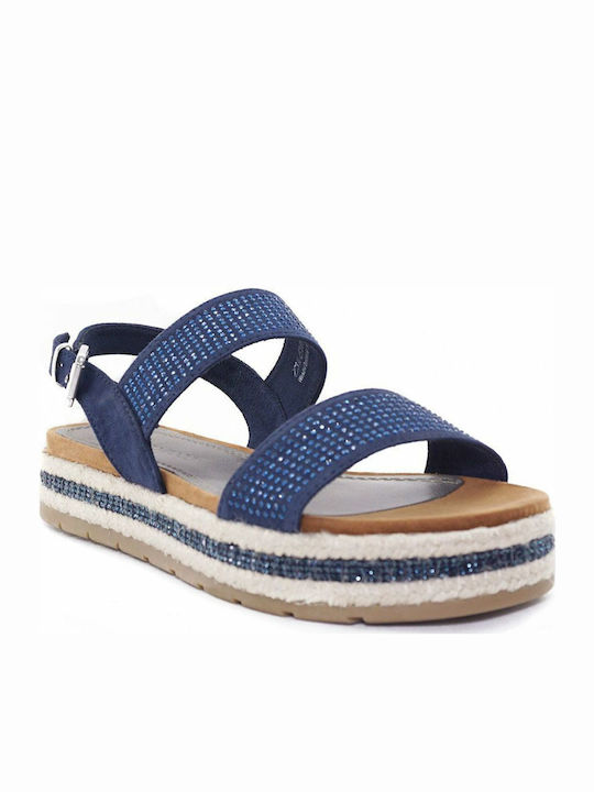 Marco Tozzi Leder Damen Flache Sandalen Flatforms in Blau Farbe