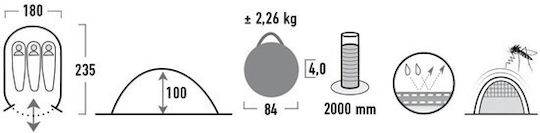 High Peak Vision 3 Camping Tent Pop Up Green 3 Seasons for 3 People 235x180x100cm
