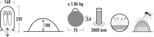High Peak Vision 2 Σκηνή Camping Pop Up Λευκή 3 Εποχών για 2 Άτομα 235x140x100εκ.