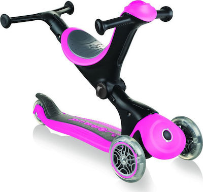 Globber Kids Scooter Foldable Go-Up Deluxe 3-Wheel with Seat for 3+ Years Pink