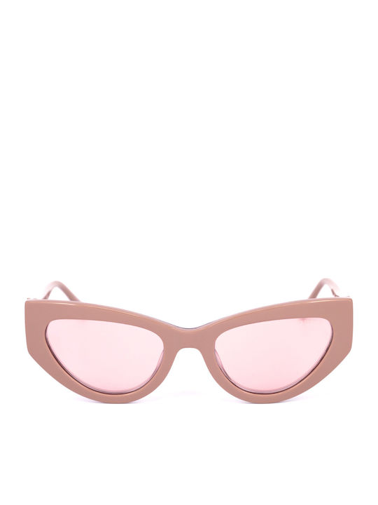 Guess Women's Sunglasses with Beige Plastic Frame and Pink Mirror Lens GU7649 57G