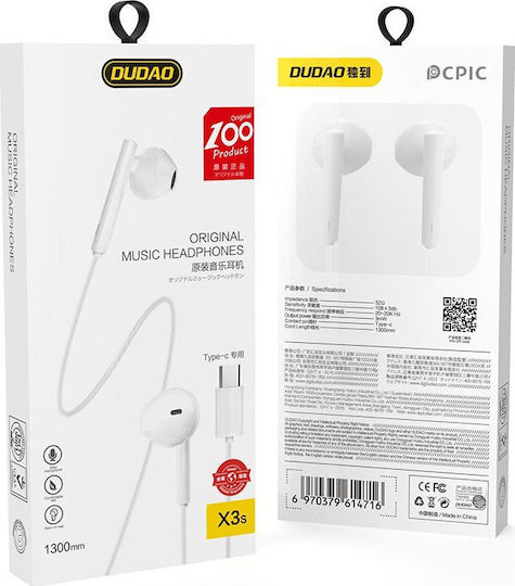 Dudao X3S Earbuds Handsfree με Βύσμα USB-C Λευκό