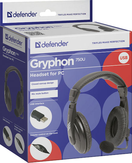 Defender Gryphon 750U Over Ear Multimedia Ακουστικά με μικροφωνο και σύνδεση USB-A