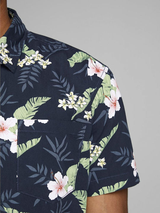 Short-sleeved Shirt Floral Navy Blue