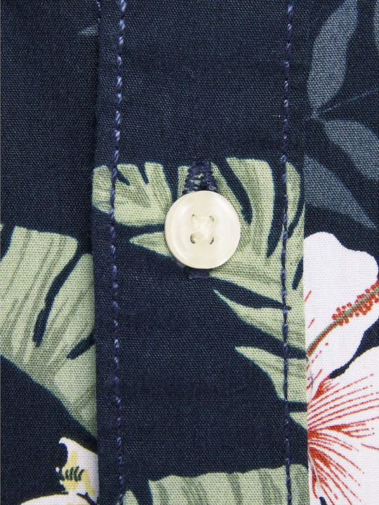 Short-sleeved Shirt Floral Navy Blue