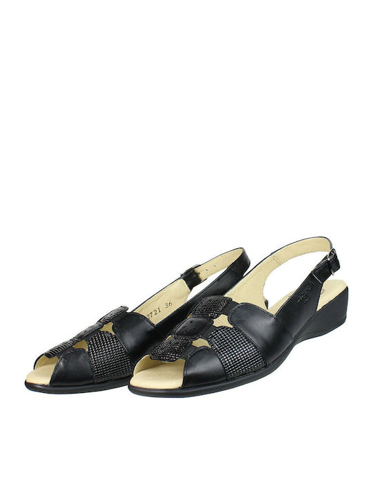 Boxer Leather Women's Flat Sandals Anatomic in Black Color