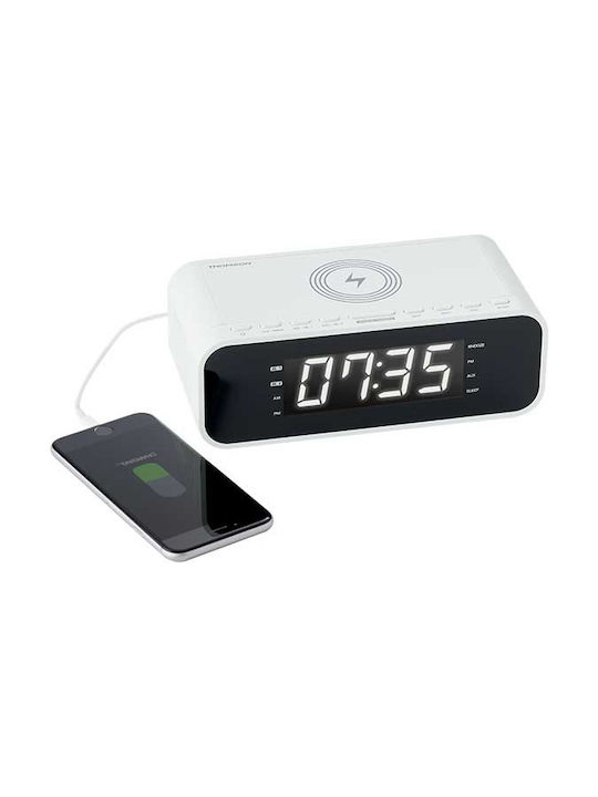 Thomson Radio/Clock with USB Charge Ceas Digital de Masă cu Alarmă, Radio și Încărcare Wireless Alb CR221I