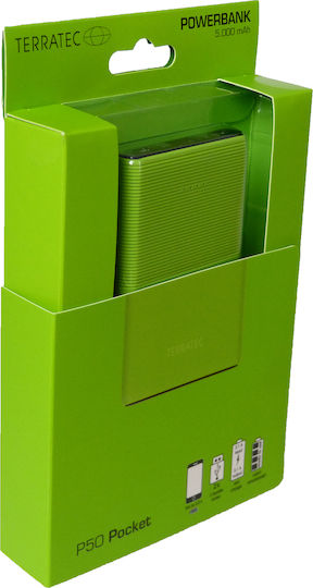 TerraTec P50 Pocket Power Bank 5000mAh cu Port USB-A și Port USB-C Verde