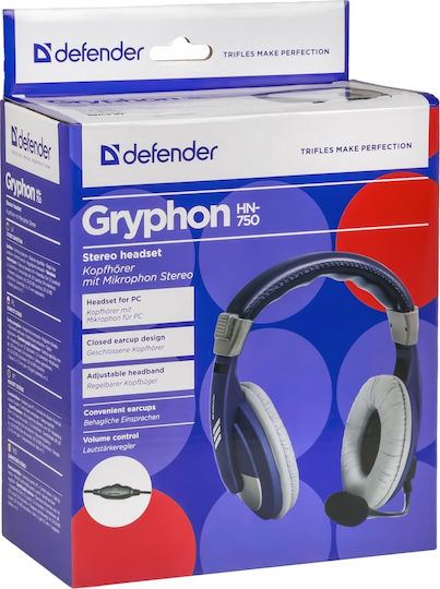 Defender Gryphon 750 Over Ear Multimedia Ακουστικά με μικροφωνο και σύνδεση 3.5mm Jack σε Μπλε χρώμα