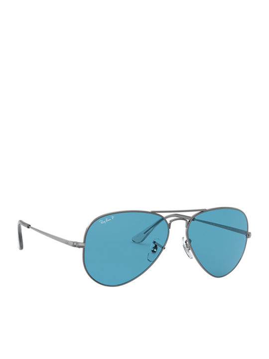 Ray Ban Aviator Metal II Unisex Sunglasses with Silver Metallic Frame and Blue Polarized Lens RB3689 004/S2