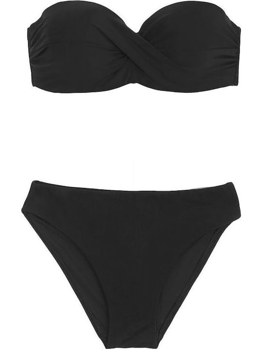 Top De Bikini Strapless Cupe D Negru