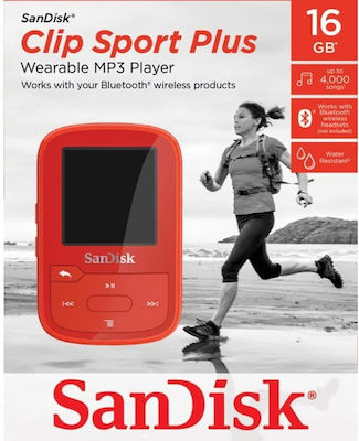 Sandisk Clip Sport Plus MP3 Player (16GB) με Οθόνη TFT 1.44" Red Κόκκινο