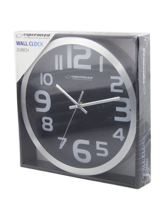 Esperanza Zurich Silent Wall Clock Metallic Black Ø25cm