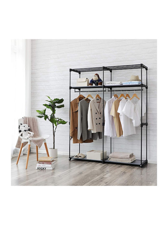 Songmics Fabric Wardrobe with Zipper and Shelves in Black Color 140x43x174cm