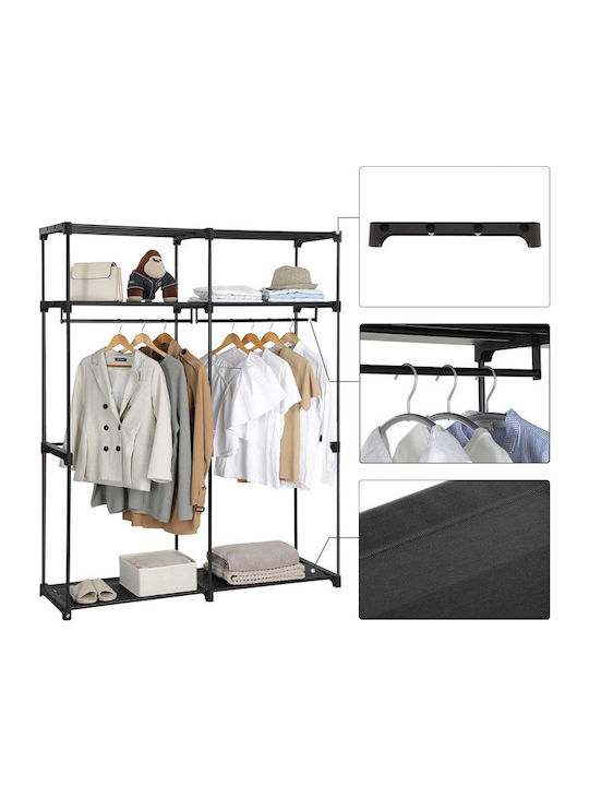 Songmics Fabric Wardrobe with Zipper and Shelves in Black Color 140x43x174cm