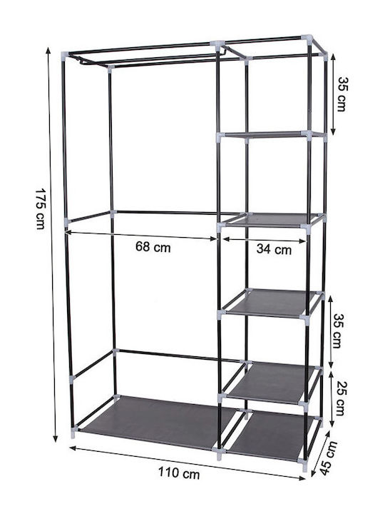 Songmics Fabric Wardrobe with Zipper and Shelves in Gray Color 110x45x175cm LSF007G