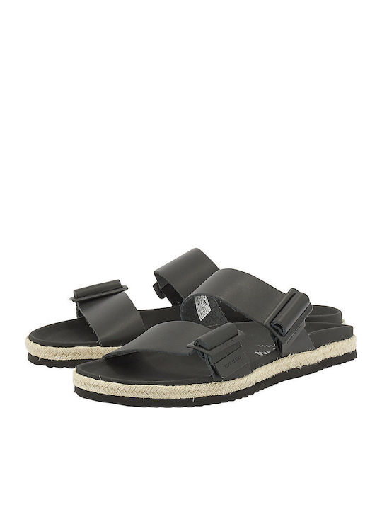 Bio Buckles Jute Δερμάτινα Ανδρικά Σανδάλια σε Μαύρο Χρώμα