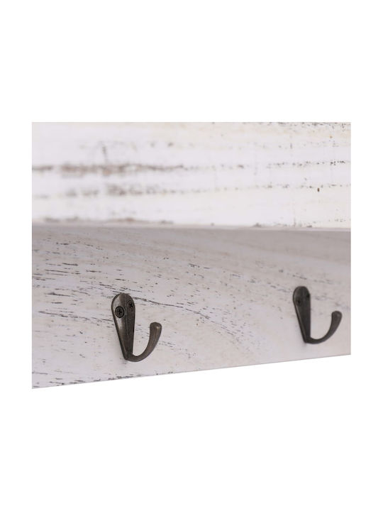 vidaXL Antique Wooden Wall Hanger 3 Hooks White 50x10x23cm
