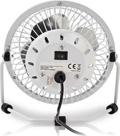 Nedis USB Office/Home Rotating Fan White Metal Mini Fan FNDK1WT10