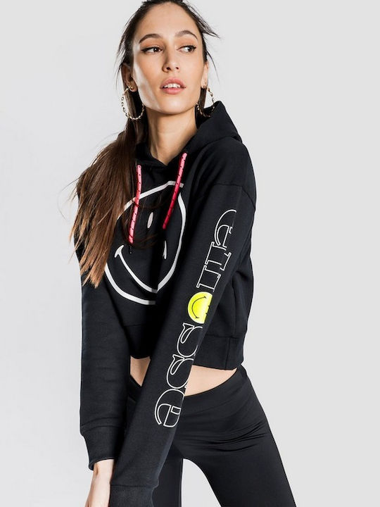 Di San Cropped Γυναικείο Φούτερ με Κουκούλα Μαύρο