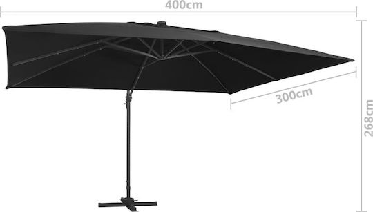 Hängender Quadratischer Aluminium-Garten- und Terrassen-Sonnenschirm Schwarz 4x3m