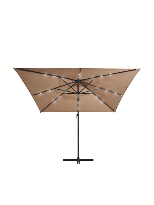 Professional Umbrella Hanging Square Metal Taupe with Base & LED Lighting 2.5x2.5m 46995