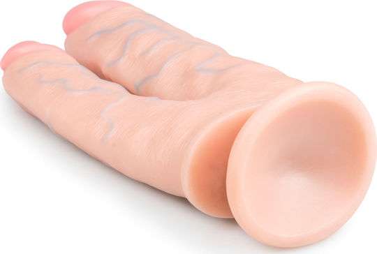 Easytoys Διπλό Dildo με Βεντούζα Flesh 25cm