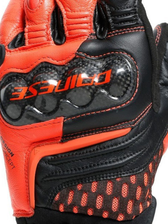 Dainese Carbon 3 Short Summer Men's Motorcycle Gloves Leather Black/Fluo Red