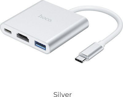 Hoco HB14 Easy use USB-C Stație de andocare cu HDMI 4K PD Argint