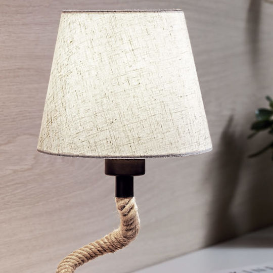Eglo Rampside Vintage Table Lamp from Rope for Socket E27 with Beige Shade and Black Base
