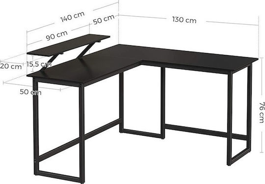 Ecke Schreibtisch Holz Schwarz mit Metallbeinen 140x130x76cm