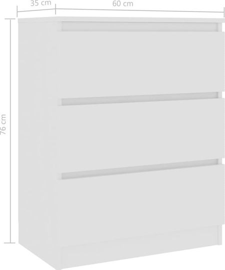 Wooden Bedroom Chest of Drawers With 3 Drawers White 60x33.5x76cm