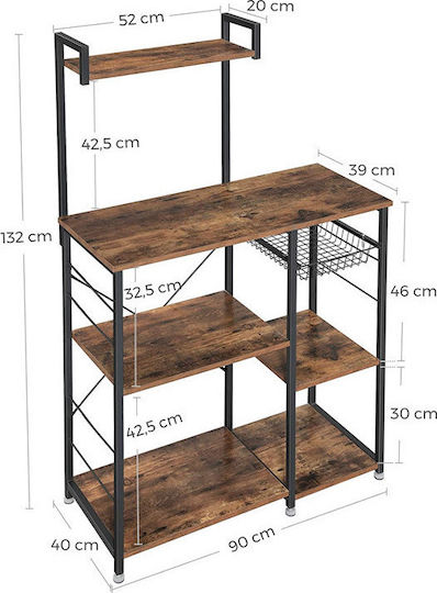 Vasagle Raft De Bucătărie Din Lemn Capacitate 4 Negru 90x40x132cm