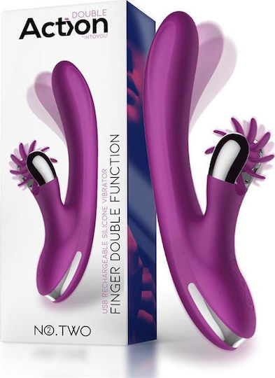 Action No 2 Finger Double Function Δονητής Rabbit 24cm Purple