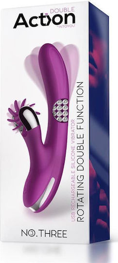 Action No 3 Rotating Double Function Δονητής Rabbit 24cm Purple