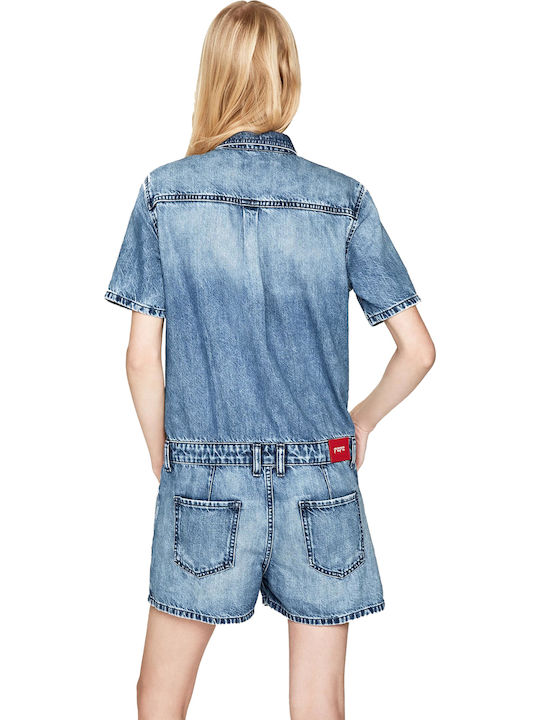 Pepe Jeans Dawn Women's Denim Short Sleeve One-piece Shorts Blue