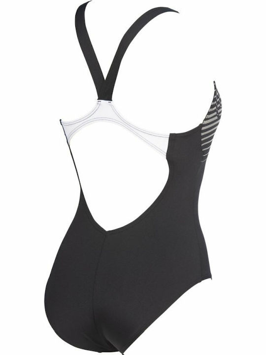 Arena Logo Stripes Athletic One-Piece Swimsuit Black