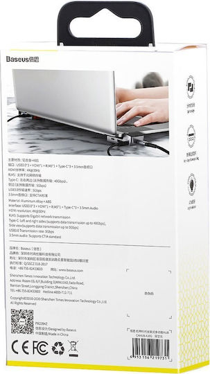 Baseus Armor Age Docking Station με Διπλό USB-C HDMI 4K PD Ethernet Γκρι