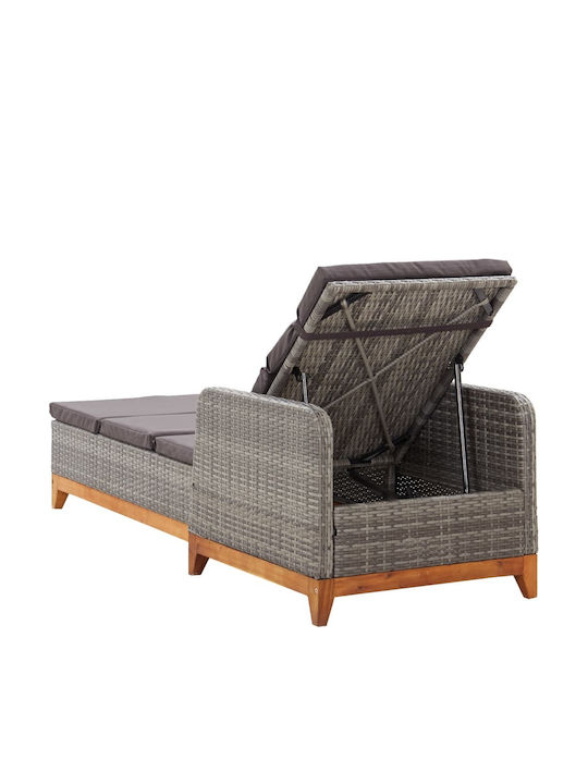Liegestuhl-Bett Einzel Rattan mit Kissen Gray 200x70x30cm.
