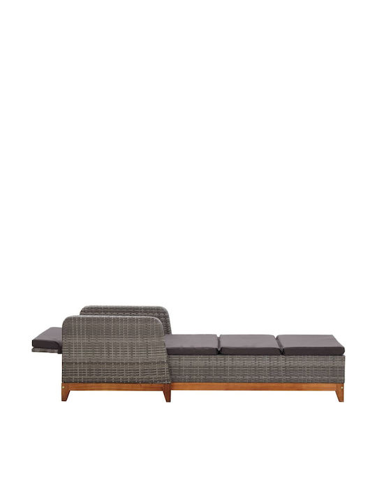 Liegestuhl-Bett Einzel Rattan mit Kissen Gray 200x70x30cm.