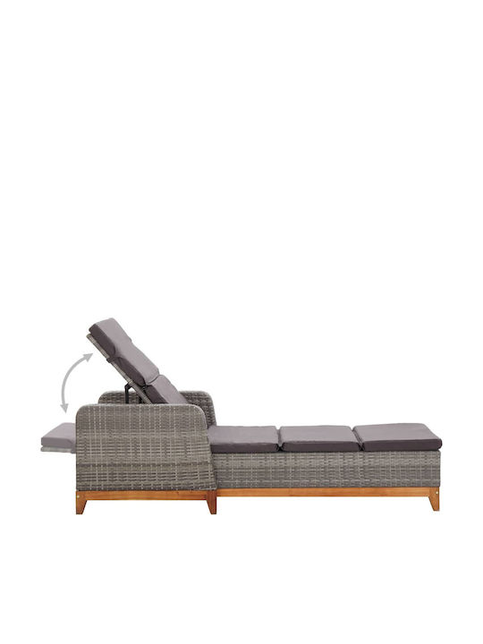 Liegestuhl-Bett Einzel Rattan mit Kissen Gray 200x70x30cm.