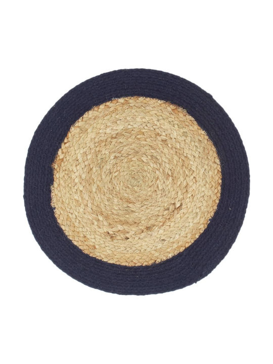 vidaXL Set de măsuțe Rotund Wicker Natural/Navy Blue 38cm 4buc