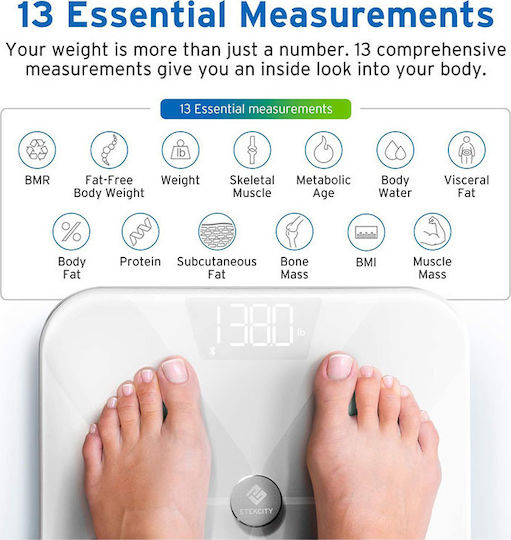 Etekcity ESF17 Smart Fitness Smart Bathroom Scale with Body Fat Counter & Bluetooth White