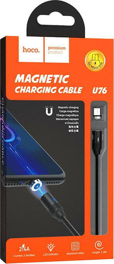 Hoco Braided / LED / Magnetic USB 2.0 to micro USB Cable Μαύρο 1.2m (U76)