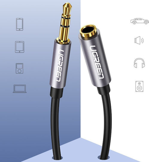 Ugreen 3.5mm Male to 3.5mm Female Audio Cable Silver 1m with Gold Plated Terminals 10592
