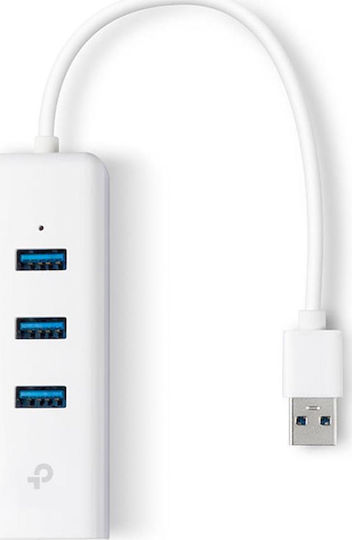 TP-LINK v1 USB 3.0 Hub 3 Θυρών με σύνδεση USB-A / Ethernet Λευκό