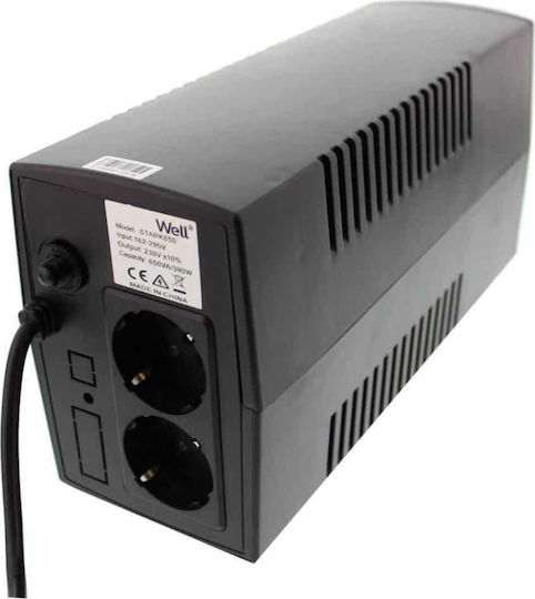 Well Stark 650 UPS Außerbetrieblich 650VA 360W mit 2 Schuko Steckdosen