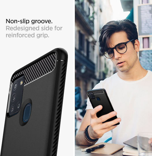 Spigen Rugged Armor Задна корица Силикон 2мм Черен (Galaxy A21s)
