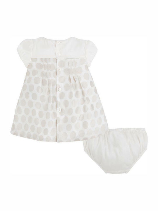 Mayoral Kids Dress Polka Dot Short Sleeve Beige